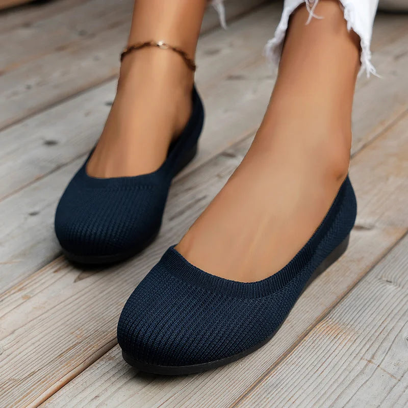 Scarpe comfort in tessuto blu scuro, calzata slip-on con suola piatta