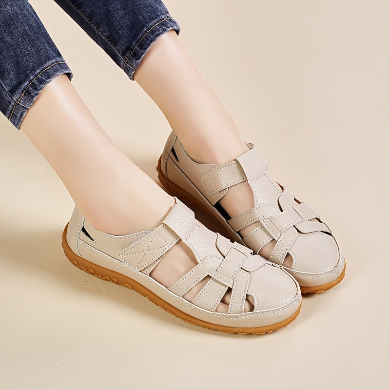 Sandali comfort beige con cinturini e suola marrone, con fibbia al tallone