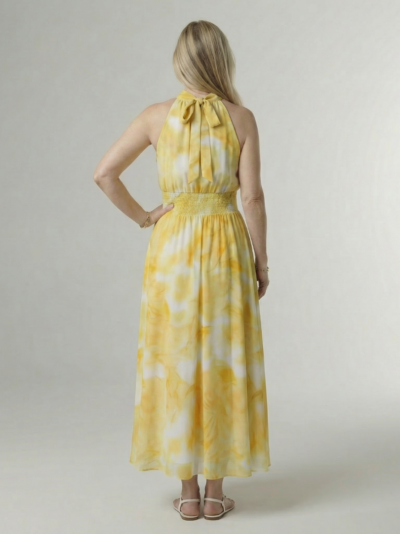 JEAN | GATHERED HALTER MIDI DRESS