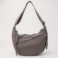 Borsa a tracolla grigia in tessuto con zip laterale e tracolla regolabile