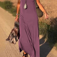Abito maxi boho senza maniche viola con scollo a V e tessuto leggero
