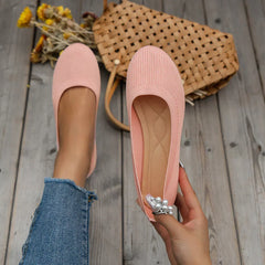 Scarpe comfort in tessuto rosa, calzata slip-on e fiocco decorativo con perle in punta