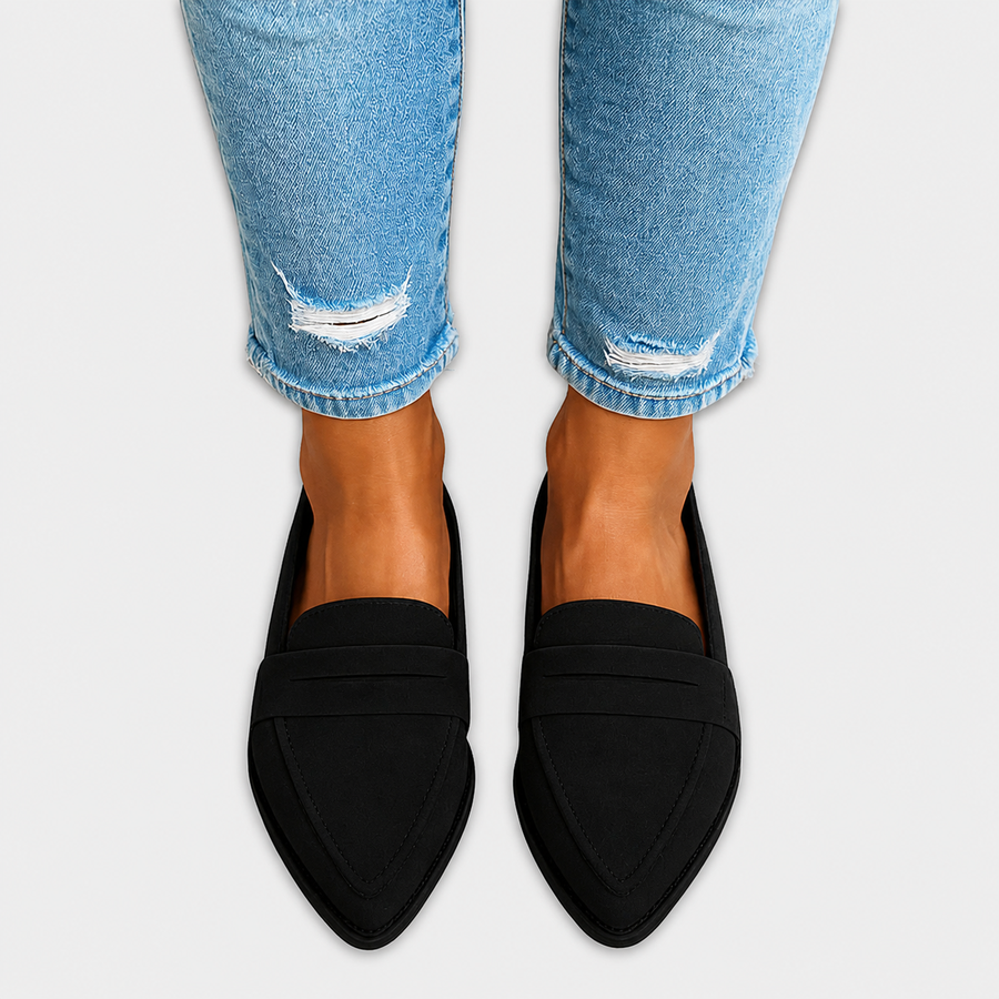 Mocassini in camoscio Nadia™ neri, punta affusolata e fascia slip-on