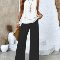 Completo estivo nero: top a balze senza maniche e pantaloni palazzo ampi