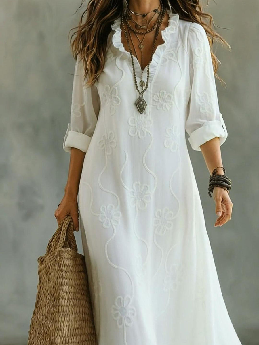 Floral Print Collar Midi Dress