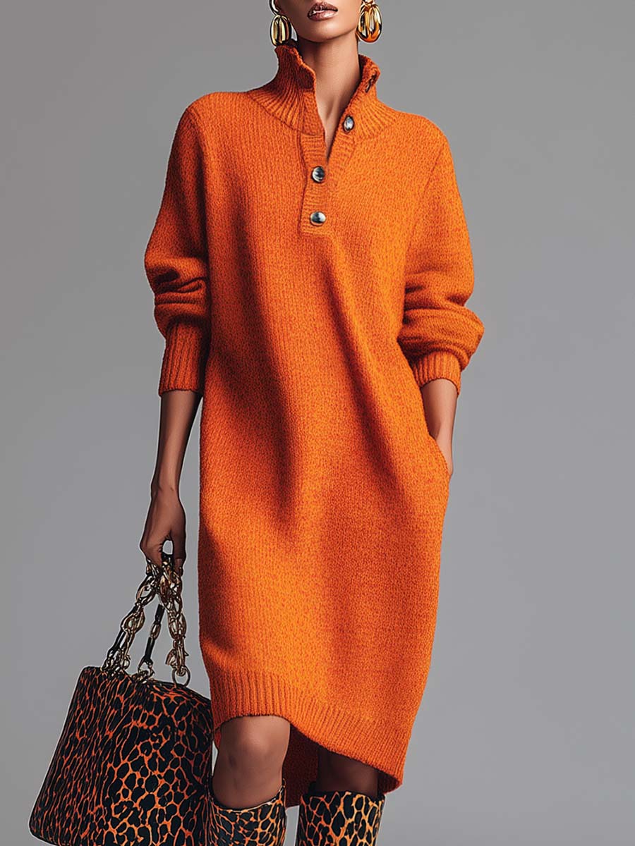 Orange Knit Midi Dress
