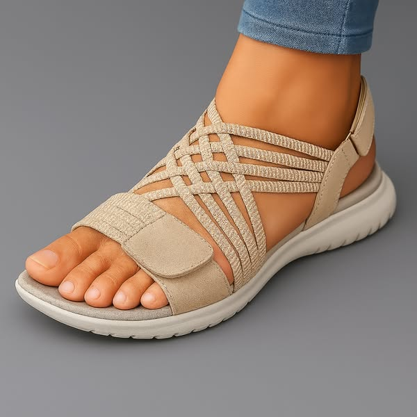 Sandali ortopedici ultraleggeri beige con intreccio e suola ammortizzata