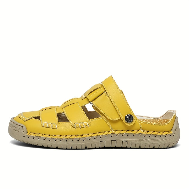 Sandali comfort regolabili gialli con cinturino regolabile e dettagli cuciti