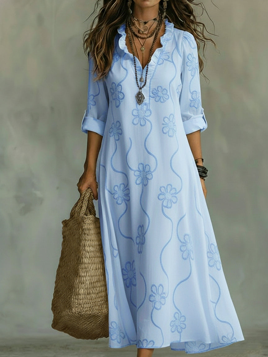 Floral Print Collar Midi Dress