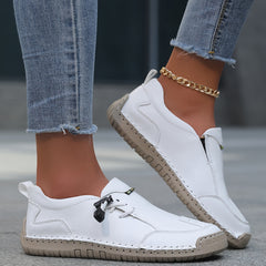 Scarpe Comfort Lina bianche con lacci elastici, suola spessa e chiusura con fibbia