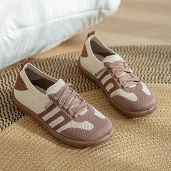 Scarpe comfort ortopediche rosa cipria e marrone, lacci rosa, suola marrone