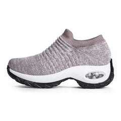 Scarpe ergonomiche antiscivolo grigie a calza, suola ammortizzante e insert trasparente