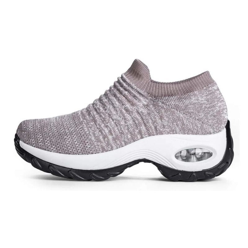 Scarpe ergonomiche antiscivolo grigie a calza, suola ammortizzante e insert trasparente