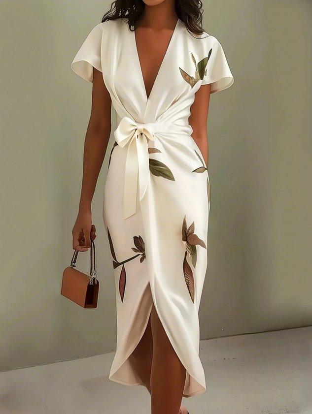 White Leaf Midi Dress