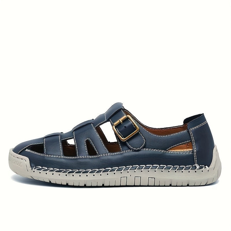 Sandali comfort Solea leggeri blu scuri, vista laterale, cinturino con fibbia