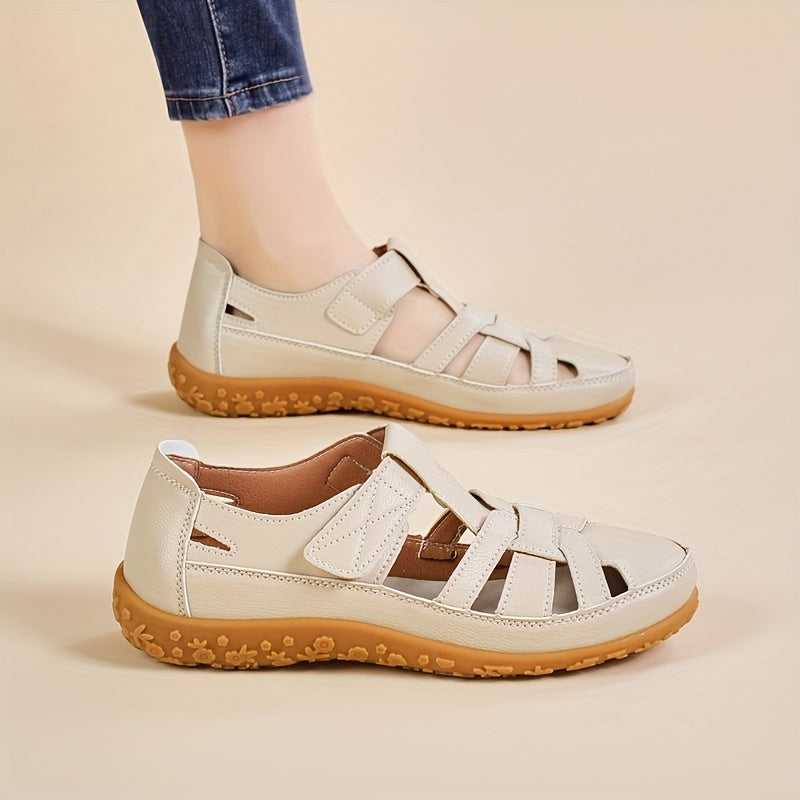 Sandali comfort Lea beige con cinturini a V e suola marrone antiscivolo