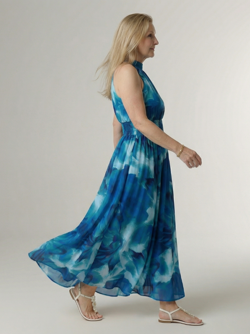 JEAN | GATHERED HALTER MIDI DRESS