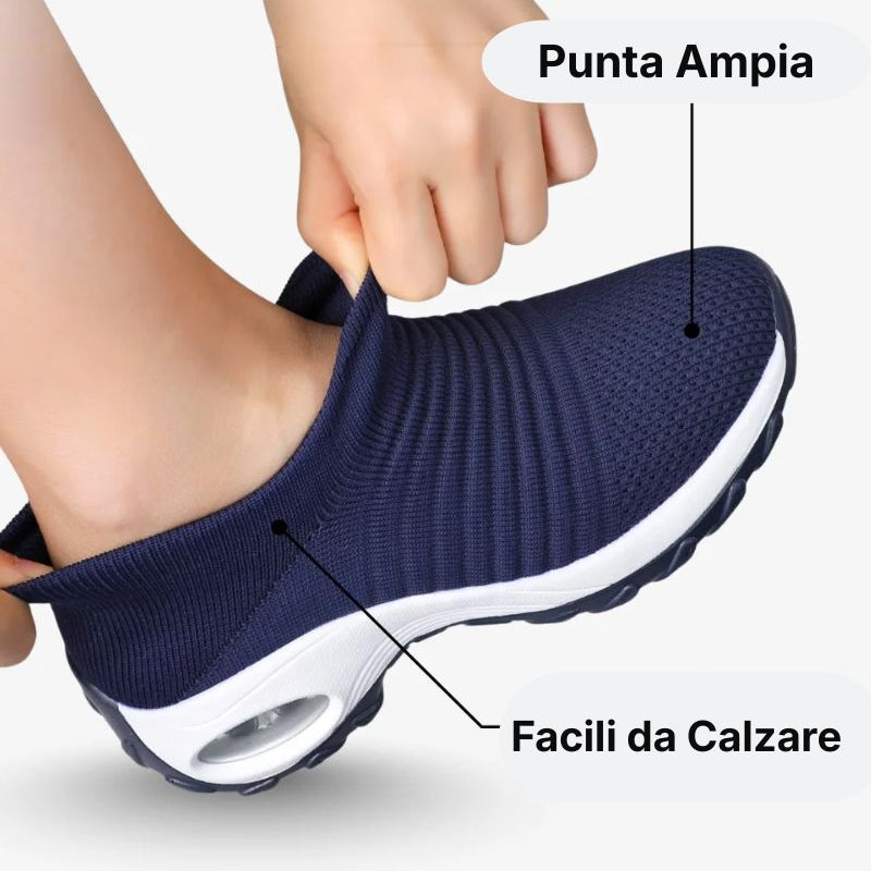 Scarpe ergonomiche antiscivolo blu a punta larga, tessuto a maglia e suola ammortizzante