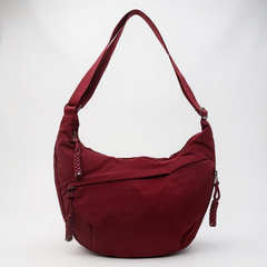 Borsa a tracolla bordeaux in tessuto con zip laterale e tracolla regolabile