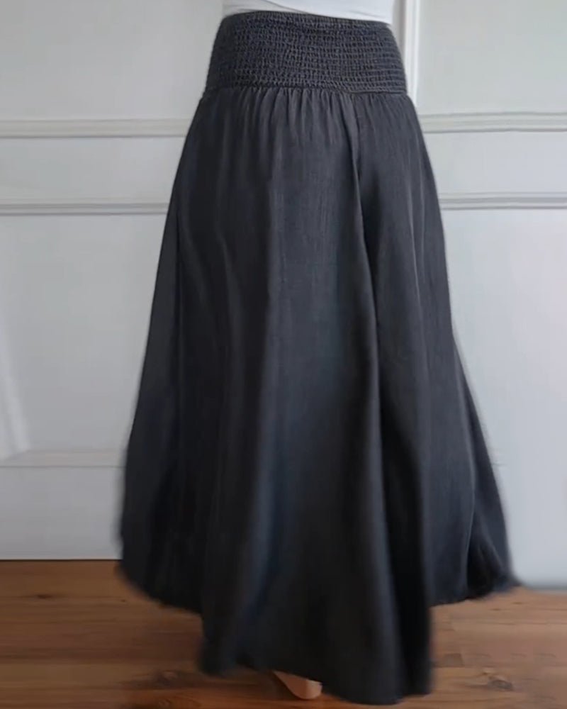 Grey relaxed-fit trousers, elastic waist, full wide legs