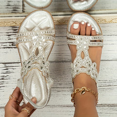 Sandali ortopedici boho bianchi con cinturino e decorazioni a strass