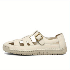 Sandali comfort Solea leggeri bianchi, vista laterale, cinturino con fibbia
