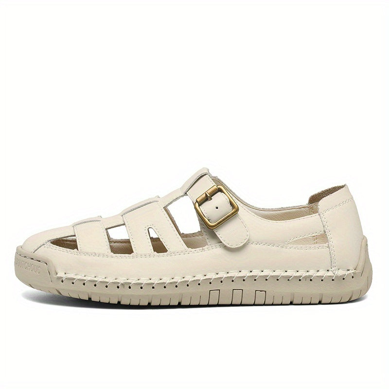 Sandali comfort Solea leggeri bianchi, vista laterale, cinturino con fibbia