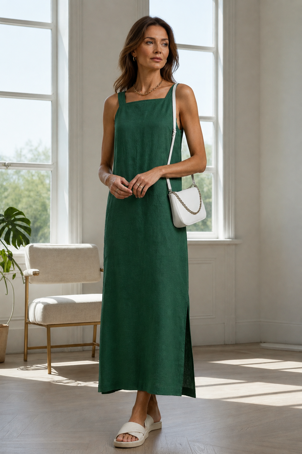 French Cotton and Linen Midi Dress