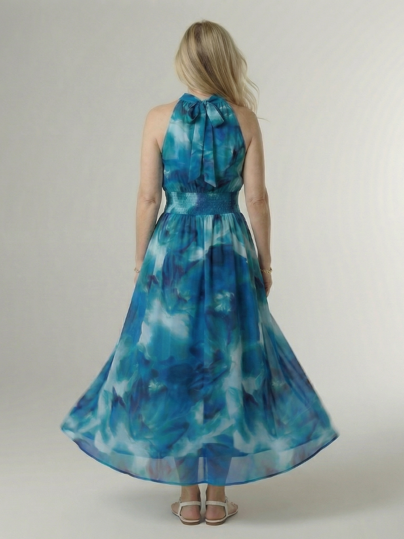 JEAN | GATHERED HALTER MIDI DRESS