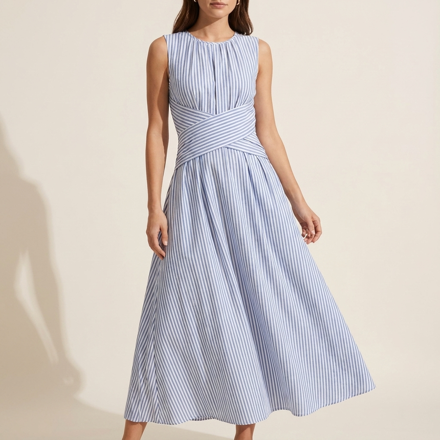 Blue and White Stripe Midi Dress