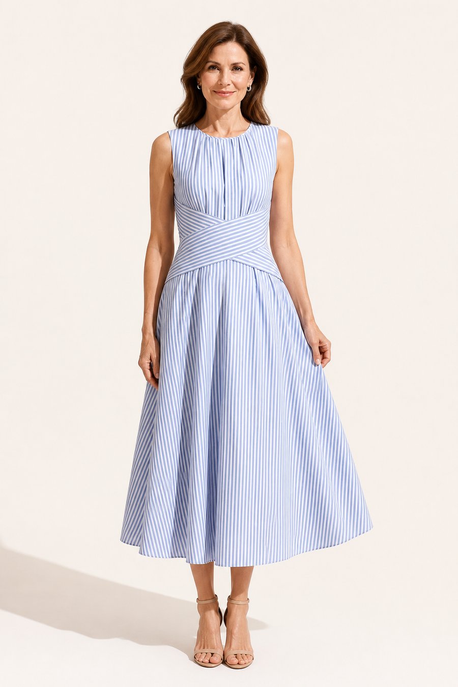 Blue and White Stripe Midi Dress