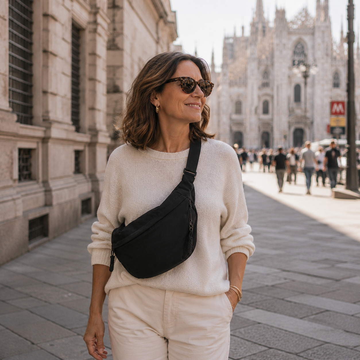 Borsa a tracolla elegante nera con zip frontale e cinturino regolabile
