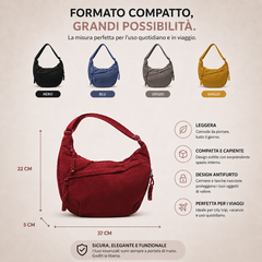 Borsa a tracolla compatta bordeaux con tracolla regolabile e tasca con zip