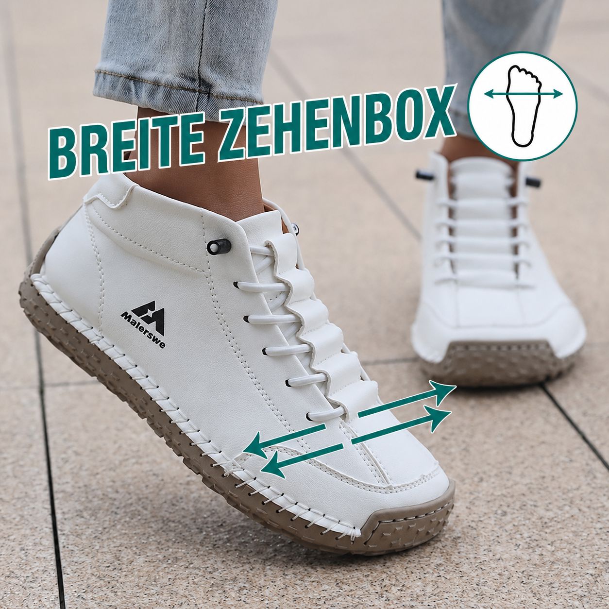 Sneakers Mona a punta larga bianche con suola spessa e lacci