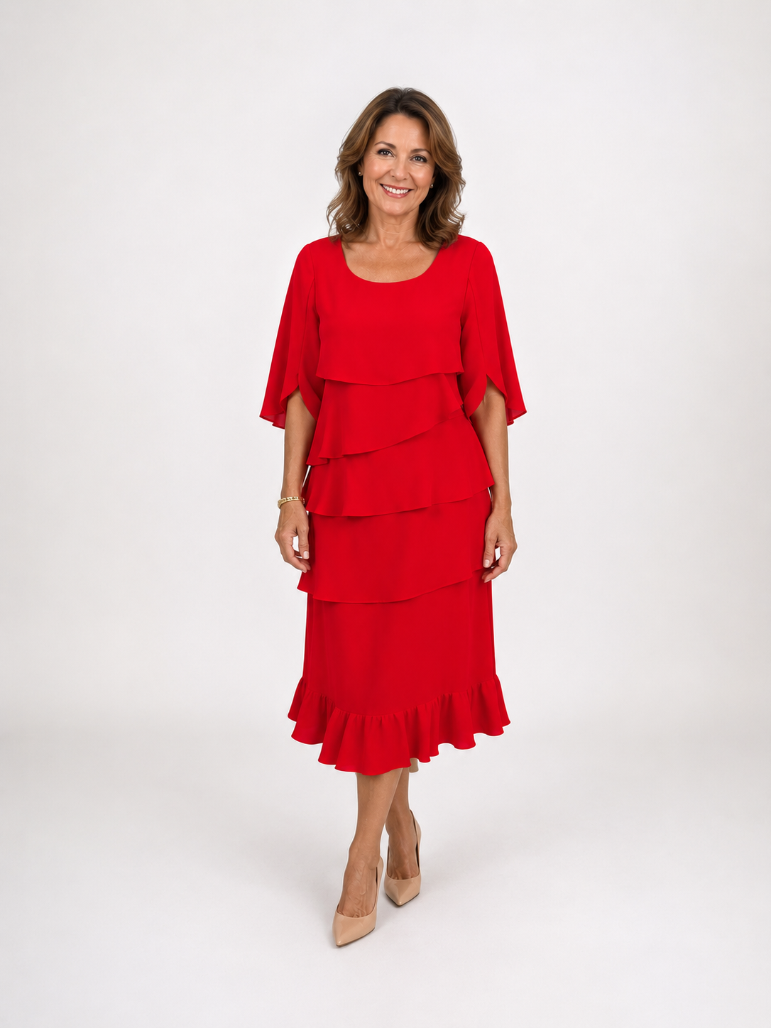 Anna Elegant Ruffle Midi Dress