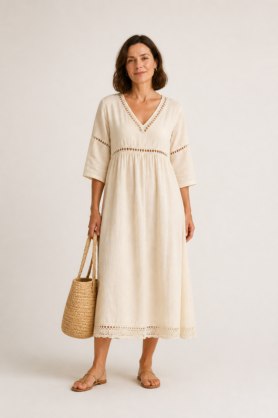 Crochet Trim Midi Dress