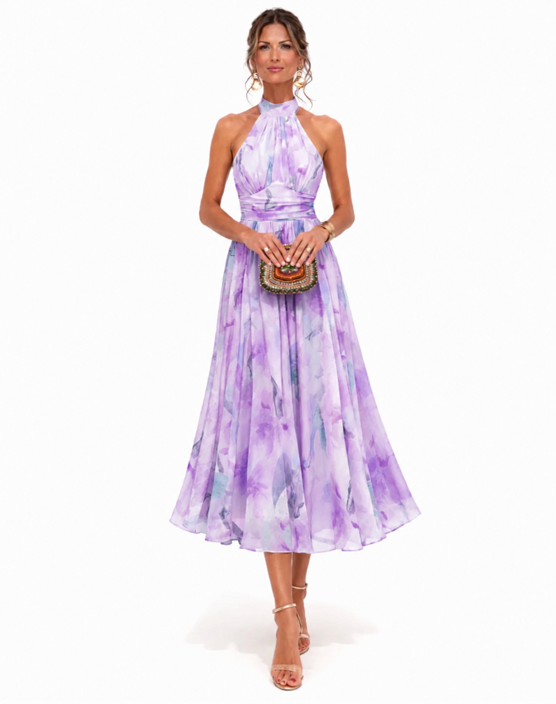 EVELYN | WATERCOLOUR HALTER MAXI DRESS