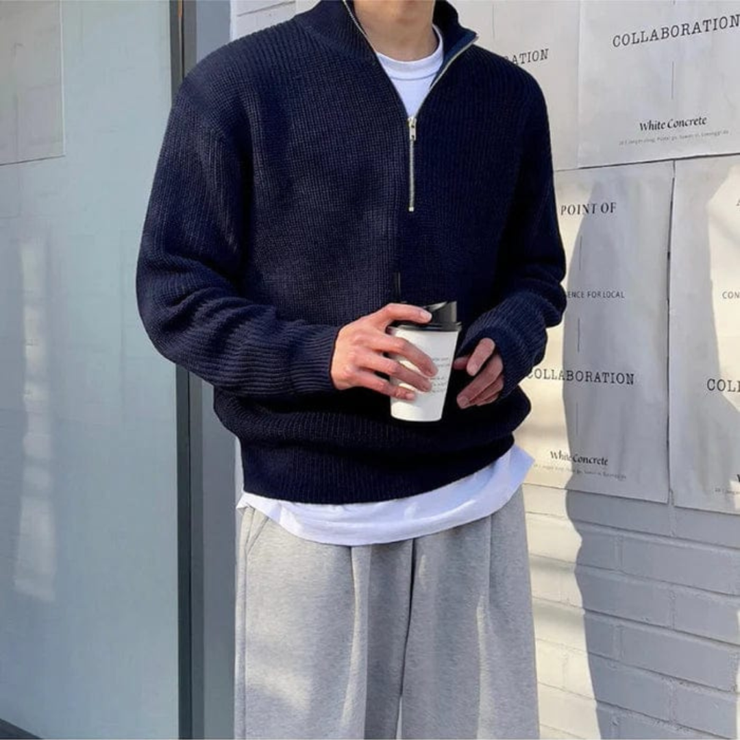 Men's Ribbed Sweater | Knitted Half Zipper