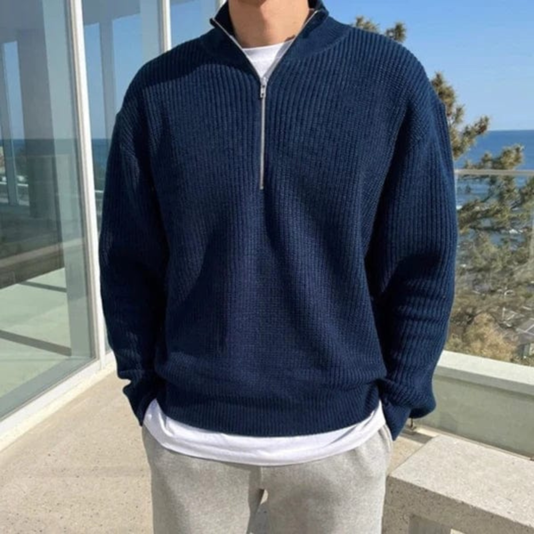 Men's Ribbed Sweater | Knitted Half Zipper