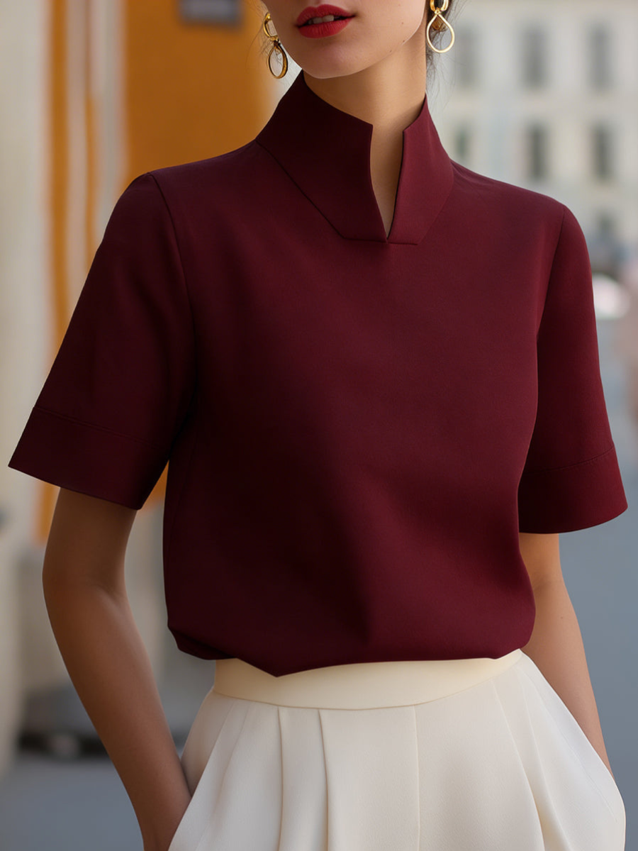 Women’s Stand Collar Blouse | Short Sleeve