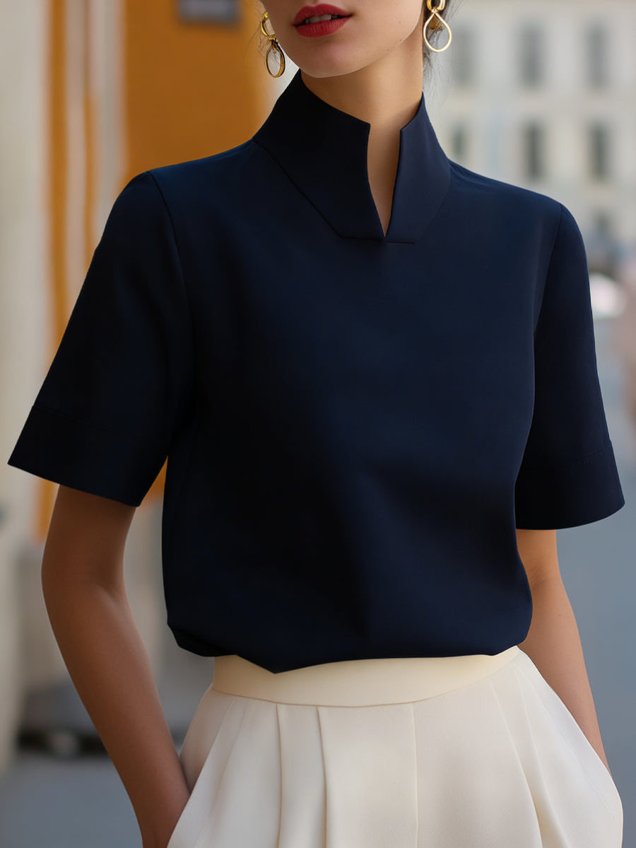 Women’s Stand Collar Blouse | Short Sleeve