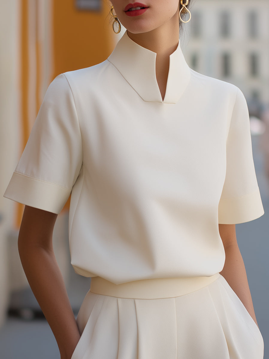 Women’s Stand Collar Blouse | Short Sleeve