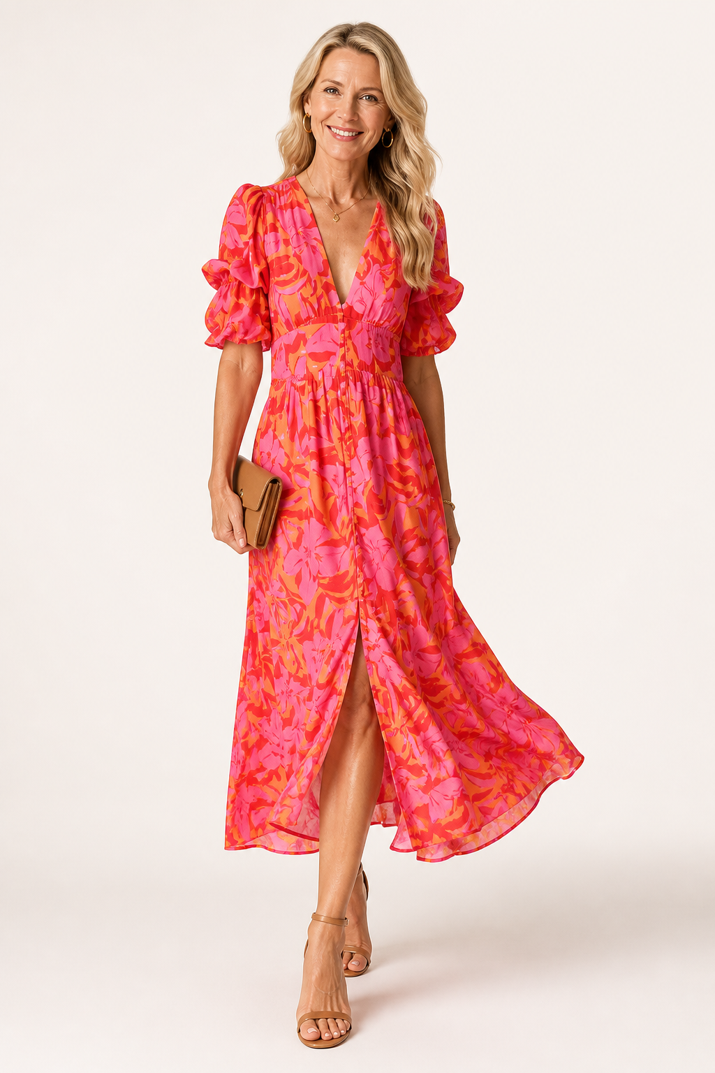 Elegant Floral V-neck Midi Dress