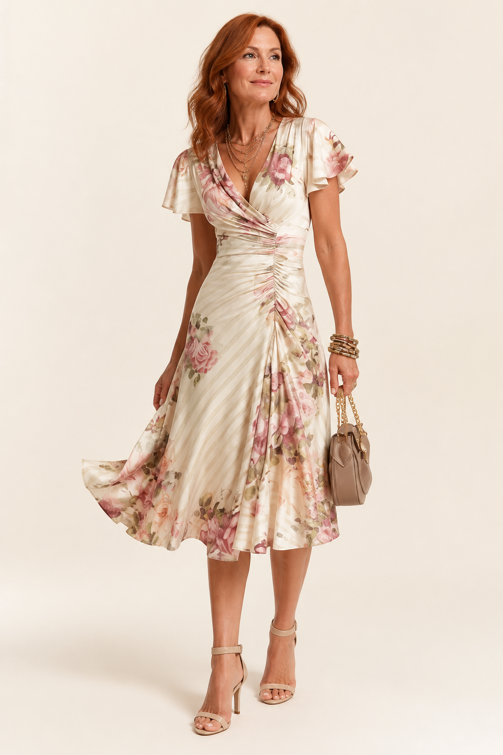 Vintage Floral Satin Midi Dress