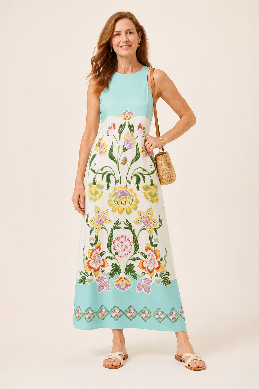 Floral Print Sleeveless Midi Dress