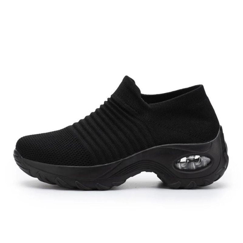 Scarpe ergonomiche antiscivolo nere a calza, suola ammortizzante con insert trasparente