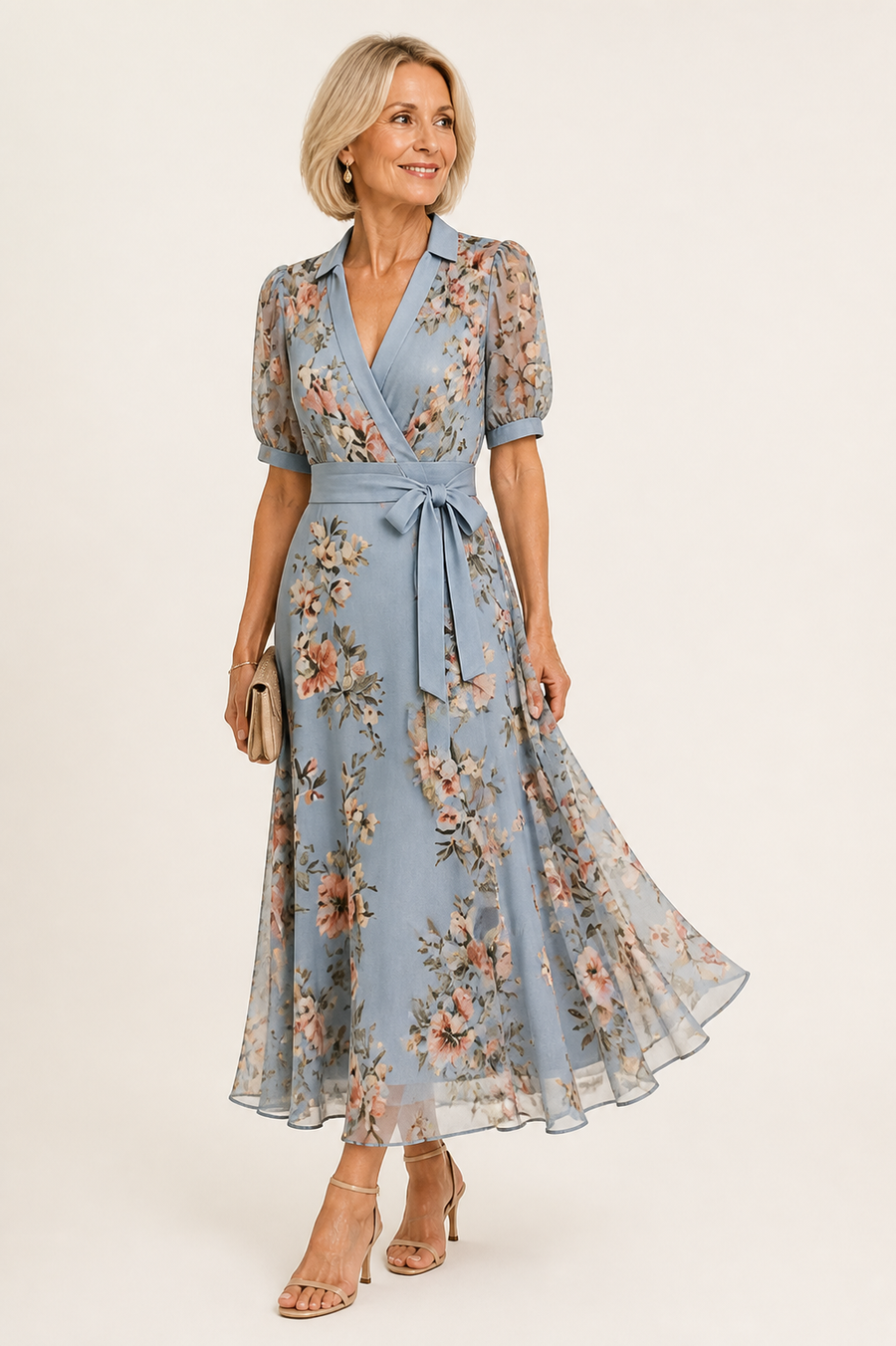 Floral Bow Waist Midi Dress