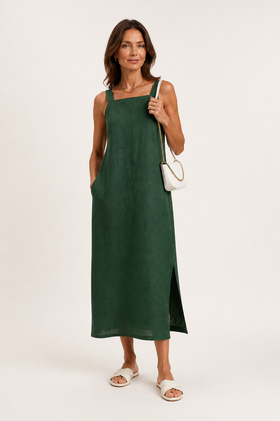 French Cotton and Linen Midi Dress