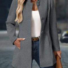 Gray classic elegant jacket with notch collar and front button closures
