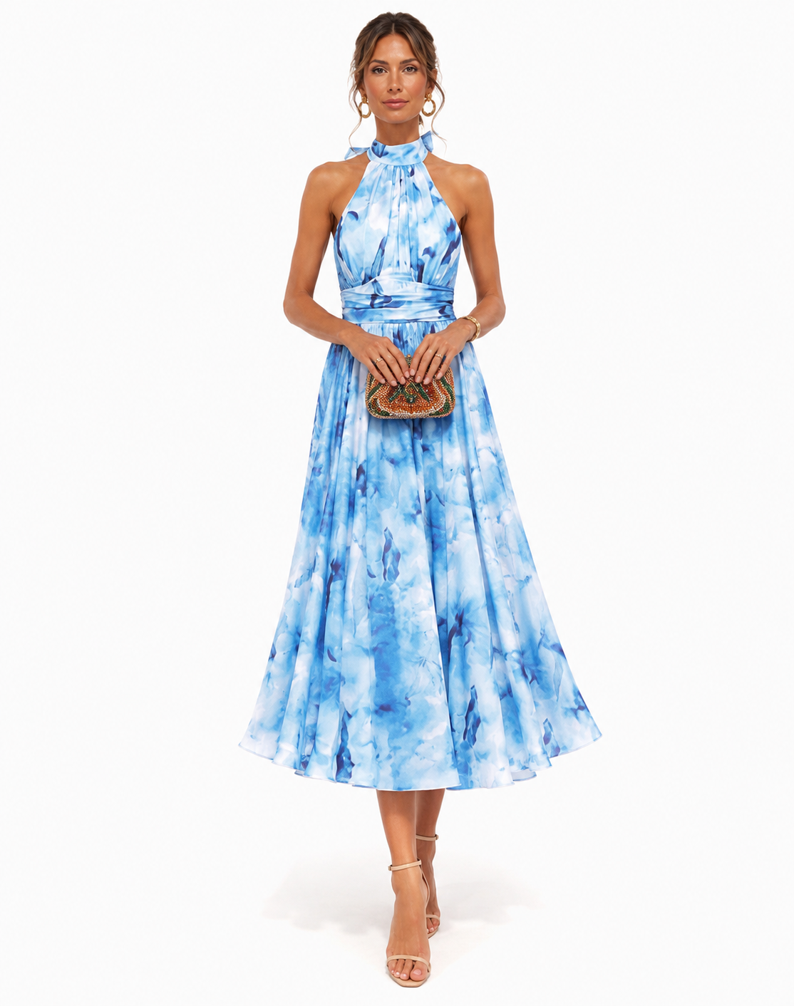 EVELYN | WATERCOLOUR HALTER MAXI DRESS